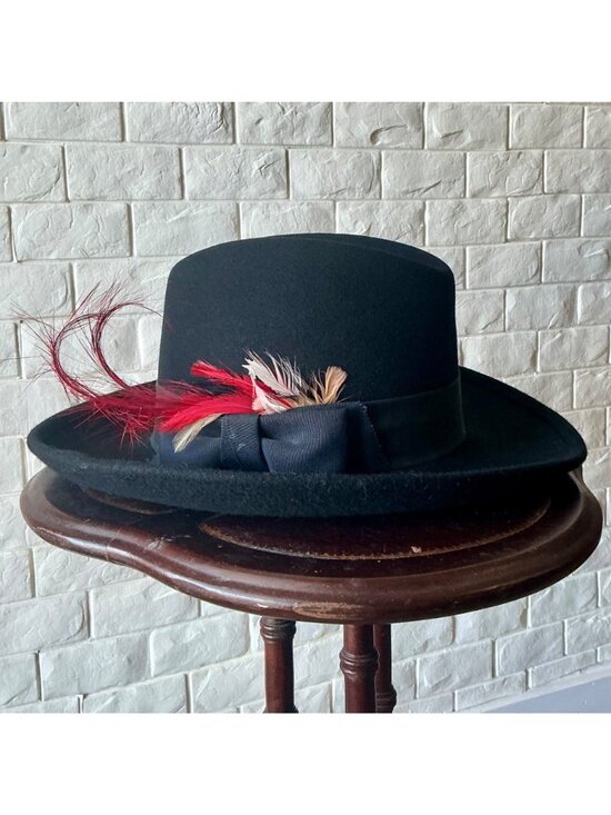 Vintage Georgi Newman Marcus Black Felt Feathered Hat with Bow Detail main image 2
